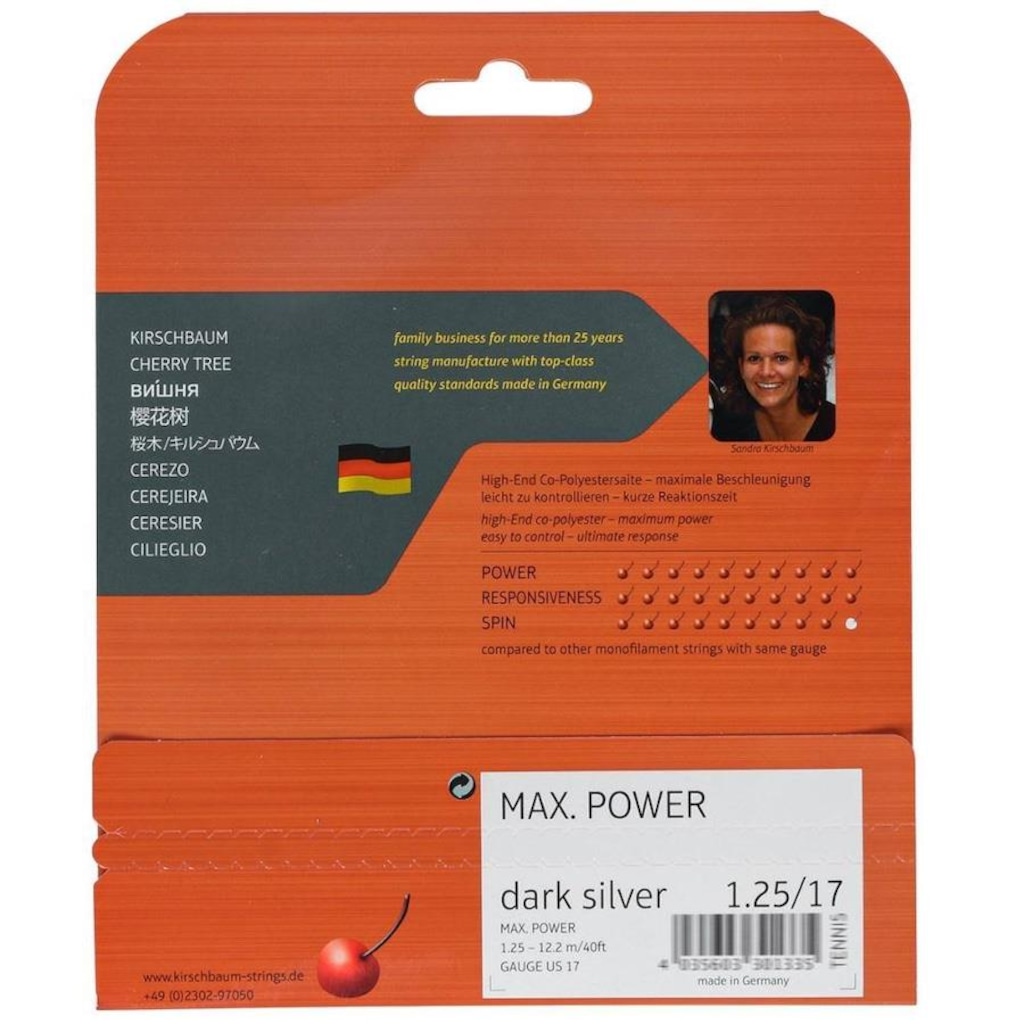 Imagem 3 do produto Corda para Raquete de Tênis Kirschbaum Max Power 17L 1.25mm Set Individual