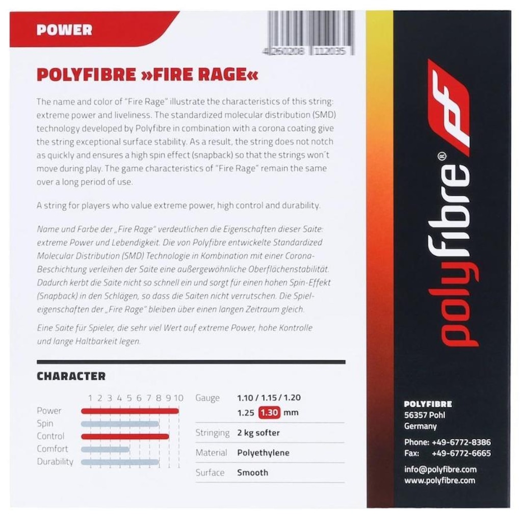 Imagem 3 do produto Corda para Raquete de Tênis Polyfibre Fire Rage 16L 1.30mm - Set Individual