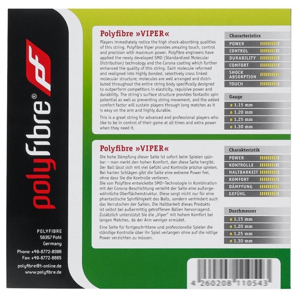 Imagem 3 do produto Corda para Raquete de Tênis Polyfibre Viper 16L 1.30mm Set Individual