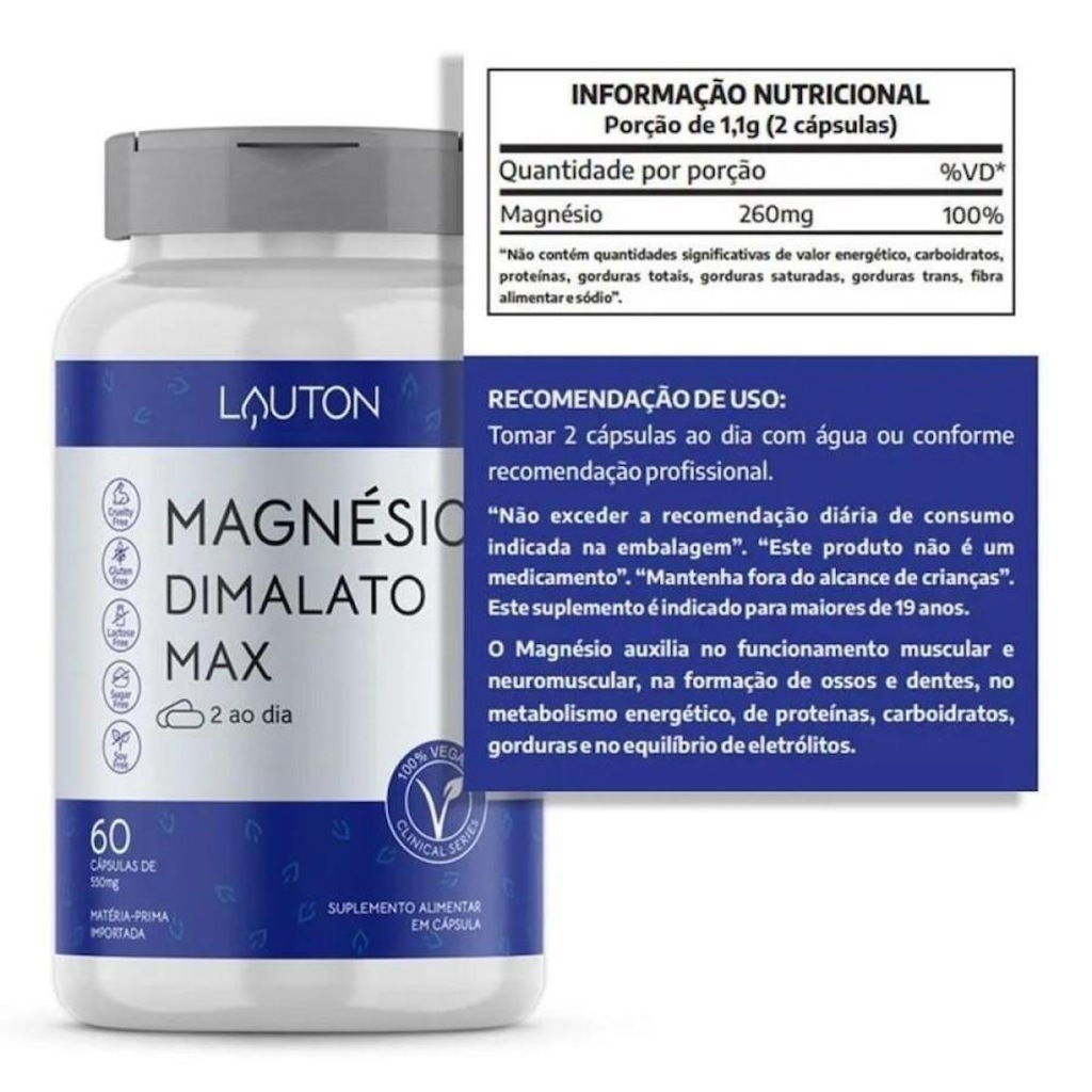 Magnésio Dimalato Max Lauton - 60 Caps - Foto 2