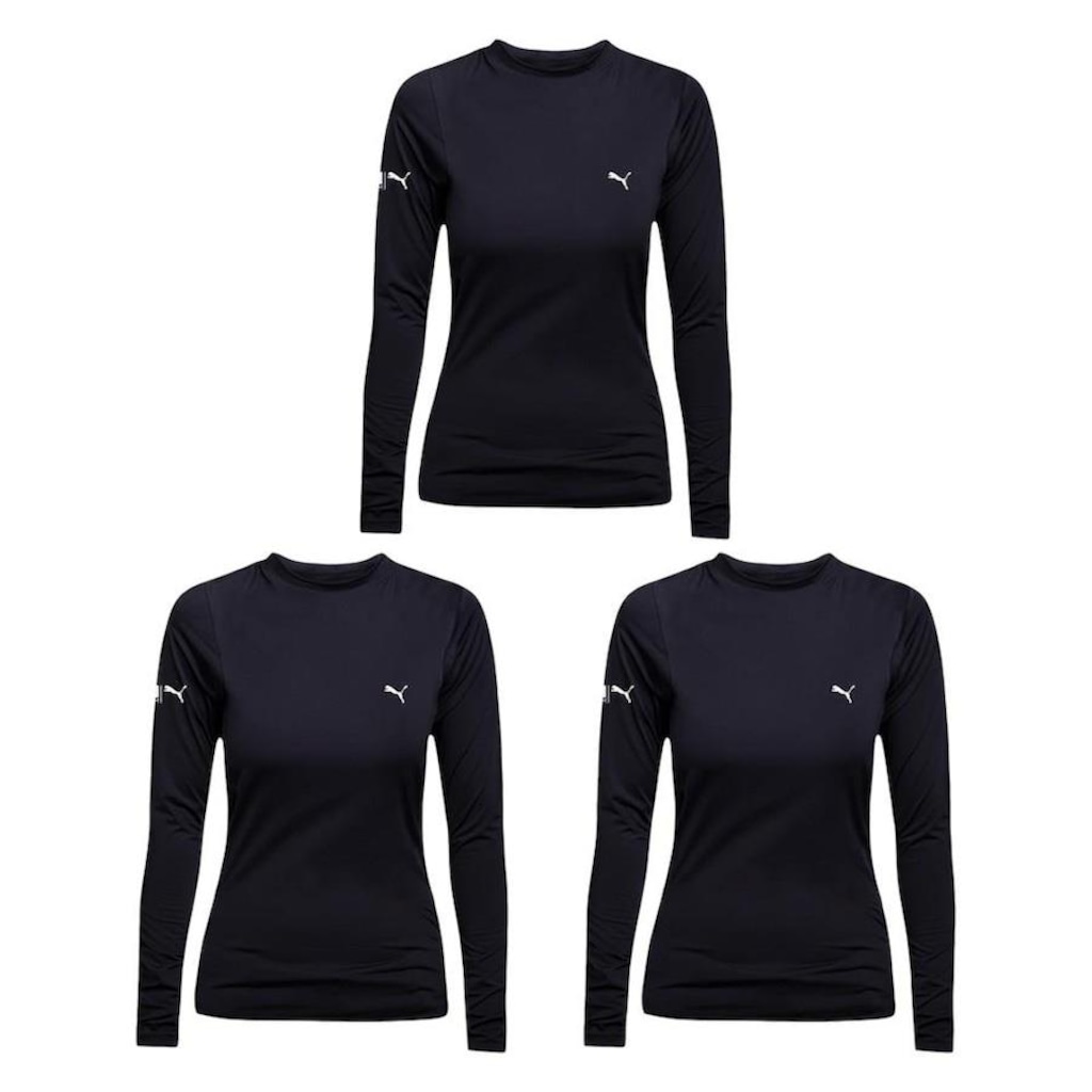 Kit de Camisas Térmicas Puma Manga Longa Uv50+ - 3 Unidades - Feminina