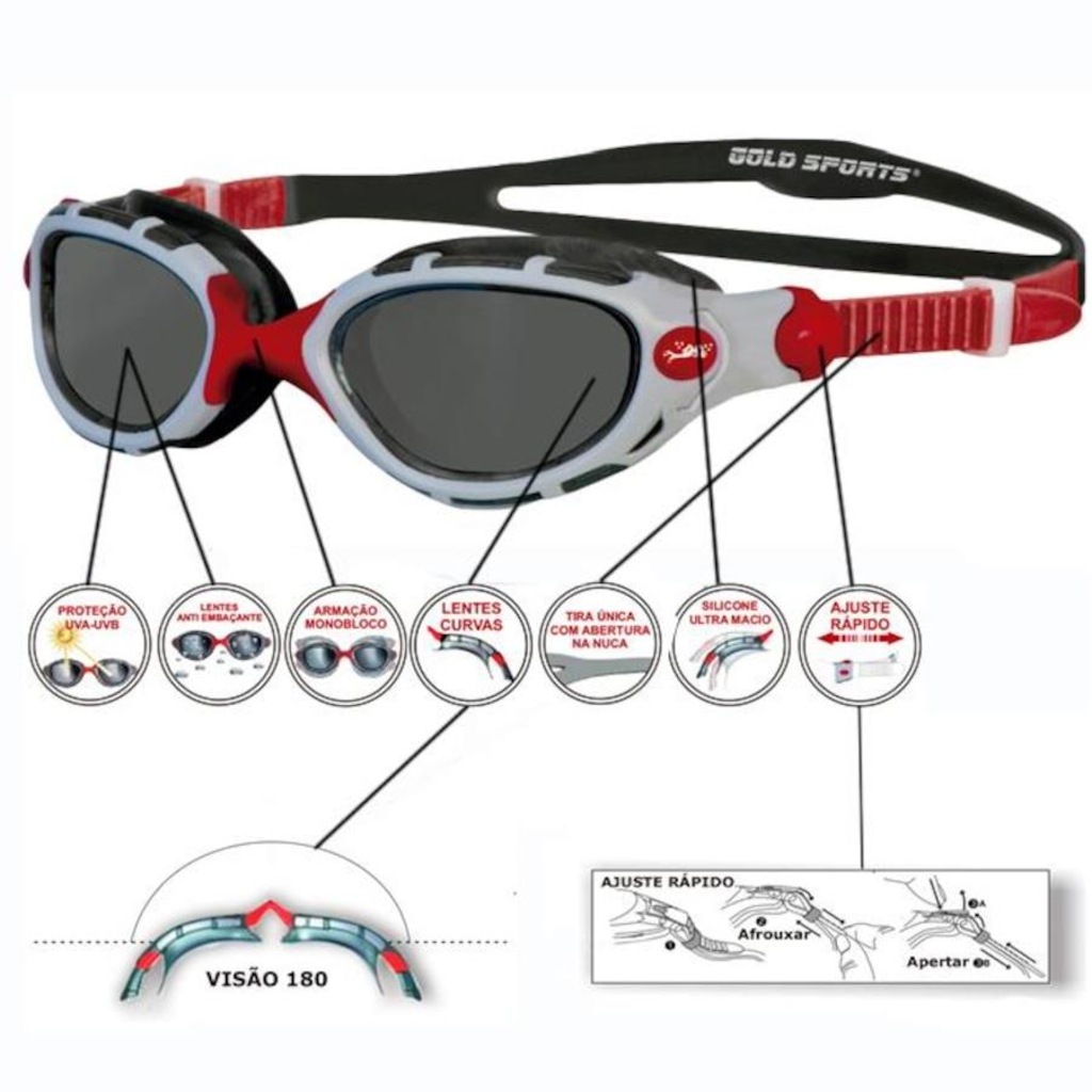 Imagem 2 do produto Óculos de Natação Gold Sports Conquest Hd 180° de Visão - Adulto