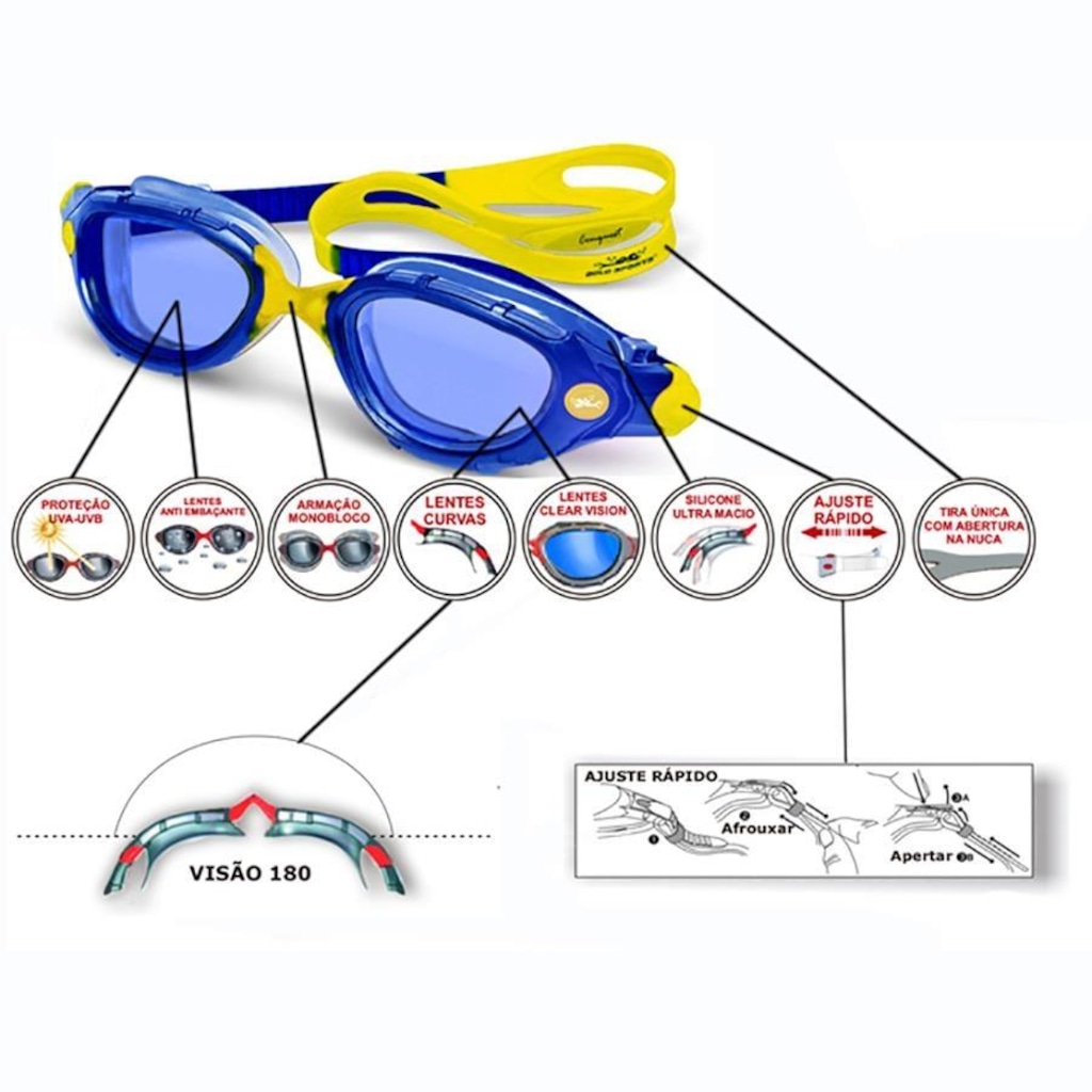 Imagem 2 do produto Óculos de Natação Gold Sports Conquest Hd 180° de Visão - Adulto