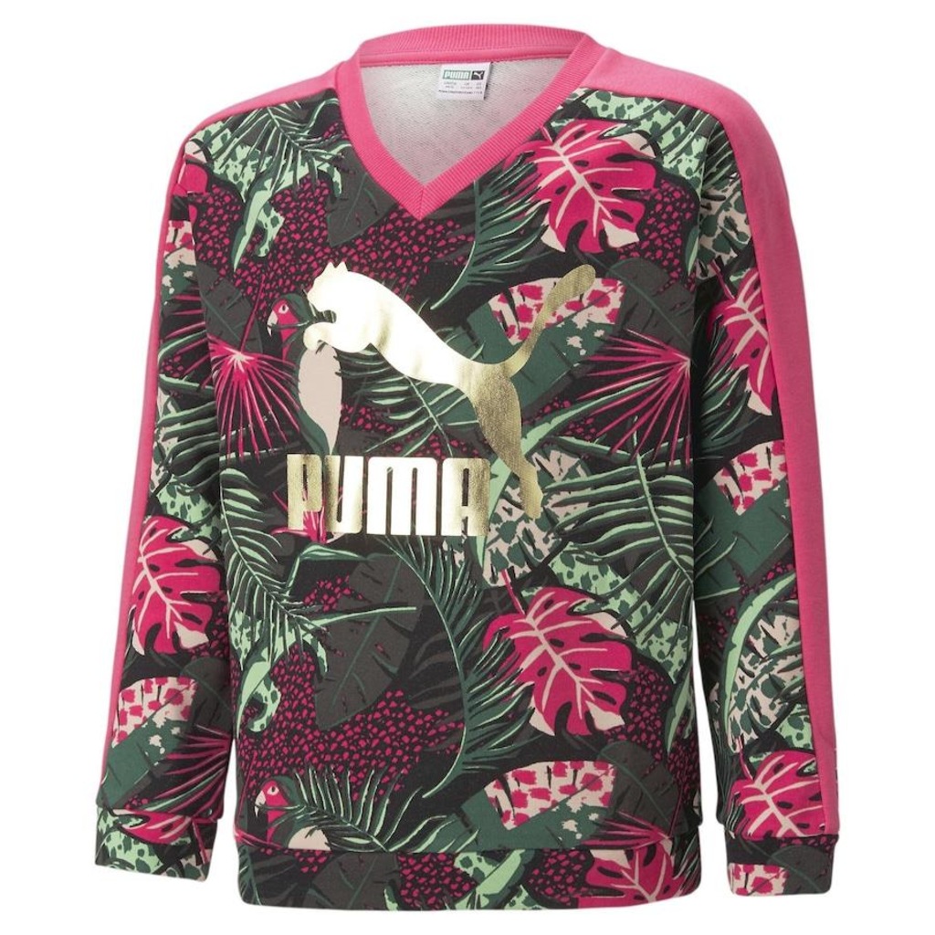Blusão de Moletom Puma T7 Vacay Queen Printed V-Neck Terry - Infantil - Foto 1