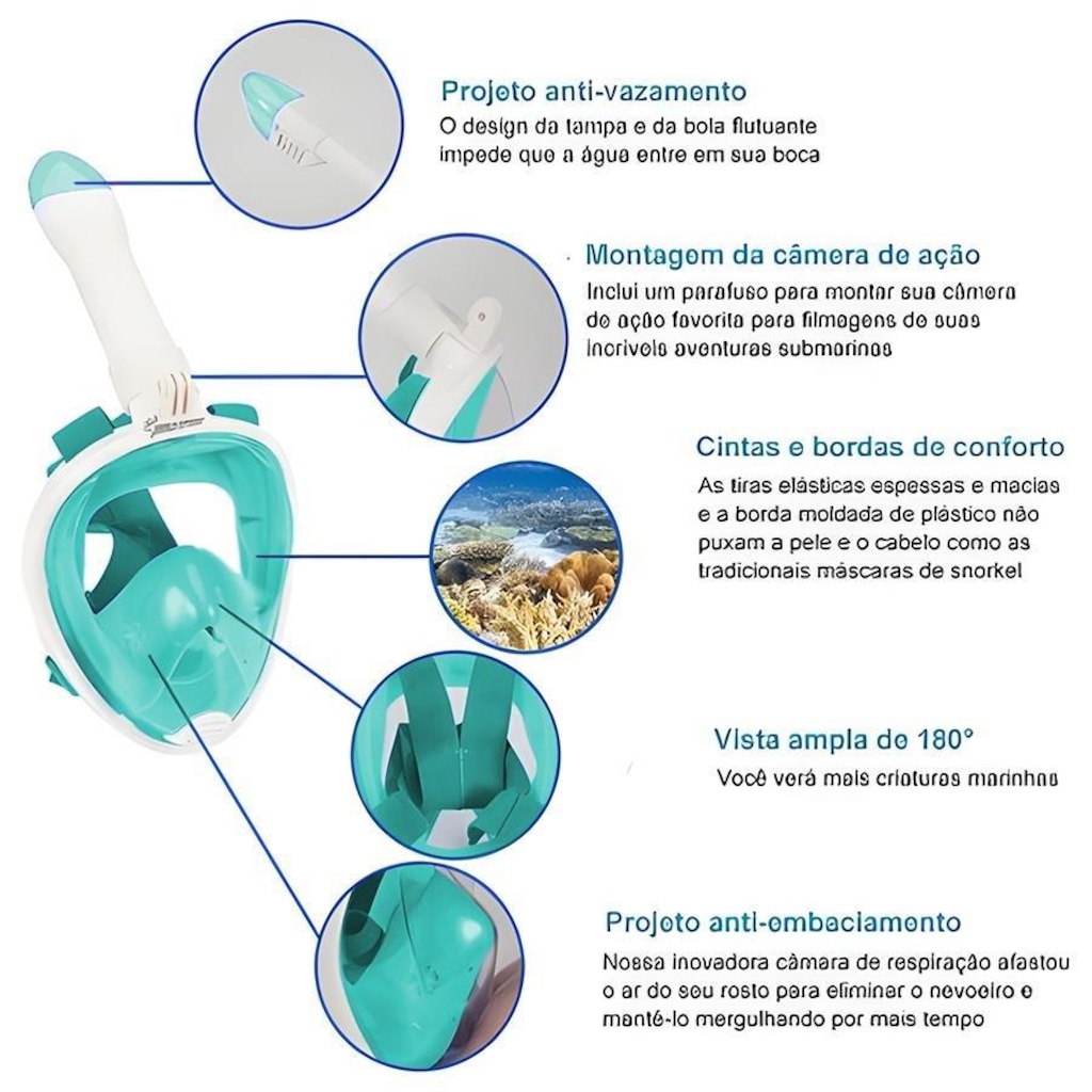 Imagem 4 do produto Máscara de Mergulho Gold Sports Full Face com Snorkel Vd - Adulto