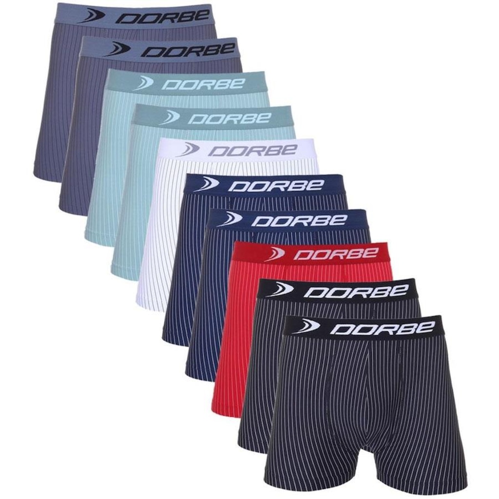 Kit de Cuecas Boxer Dorbe Risca de Giz Microfibra - 10 Unidades - Adulto