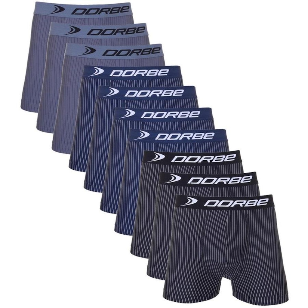 Kit de Cuecas Boxer Dorbe Risca de Giz Microfibra - 10 Unidades - Adulto