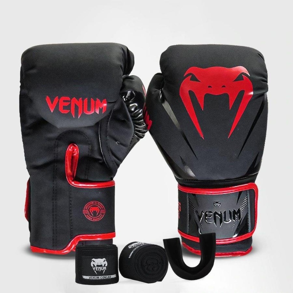 Kit Boxe Muay Thai Venum Luvas + 2m Bandagem + Bucal New Impact Evo