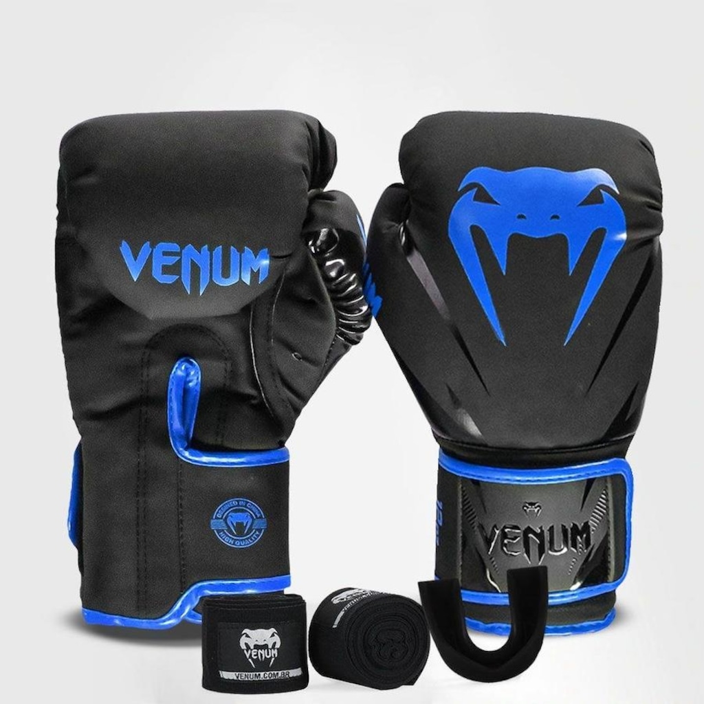 Kit Boxe Muay Thai Venum Luvas + 2m Bandagem + Bucal New Impact Evo