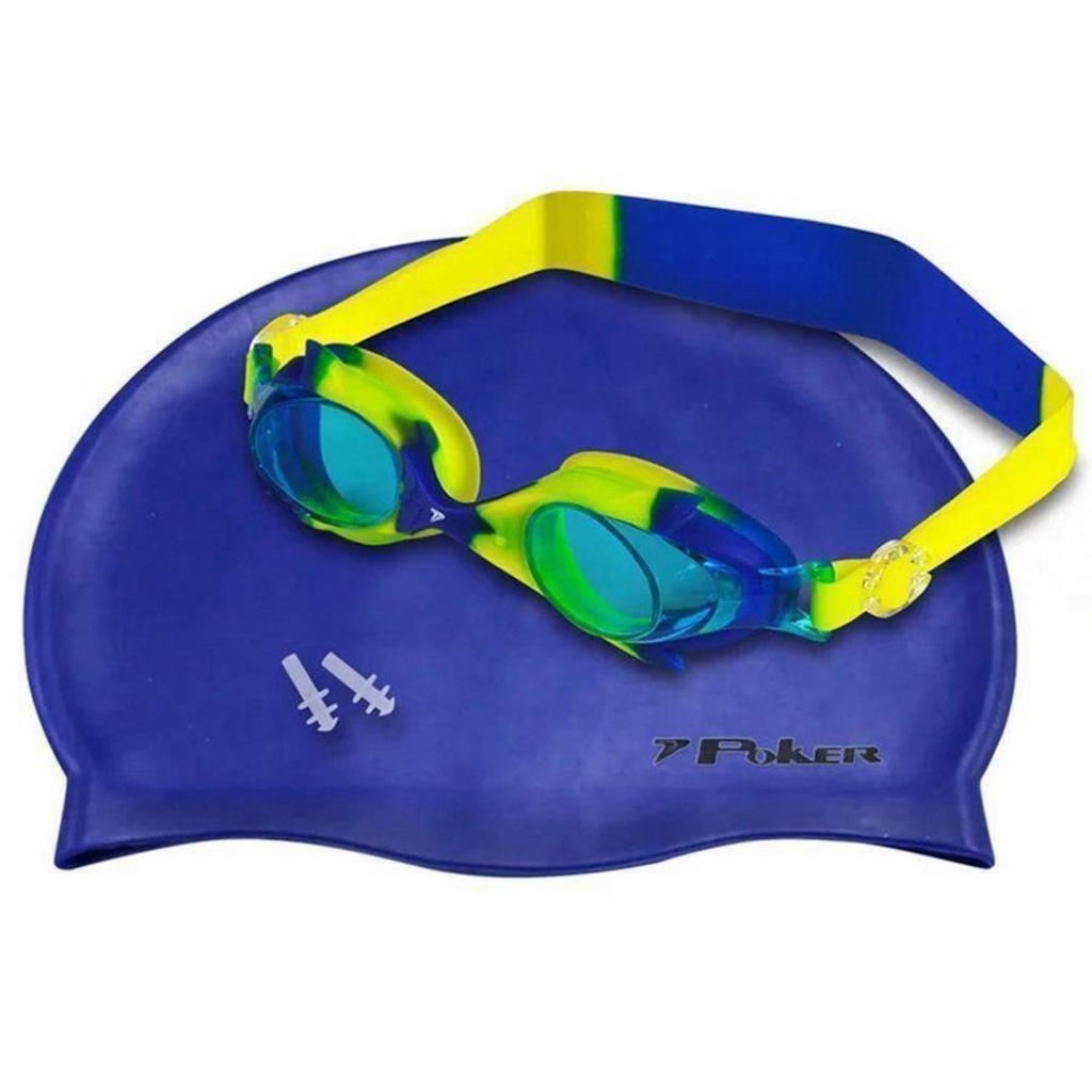 Kit de Natação Poker: Kit Oculos + Touca + Protetor de Ouvido - Infantil