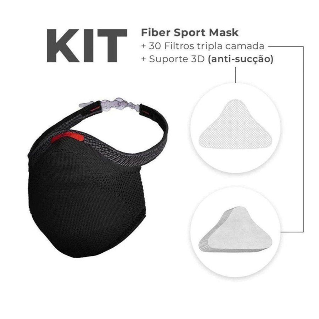 Imagem 5 do produto Kit Máscara Fiber: 1 Máscara + 30 Filtros + 1 Suporte Knit Sport - Adulto