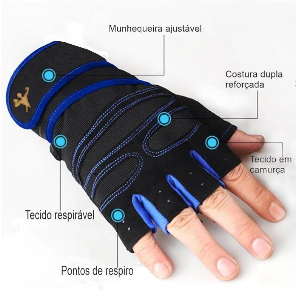 Imagem 5 do produto Luvas para Academia Gold Sports Air Pro com Munhequeira Gel Anti Derrapante