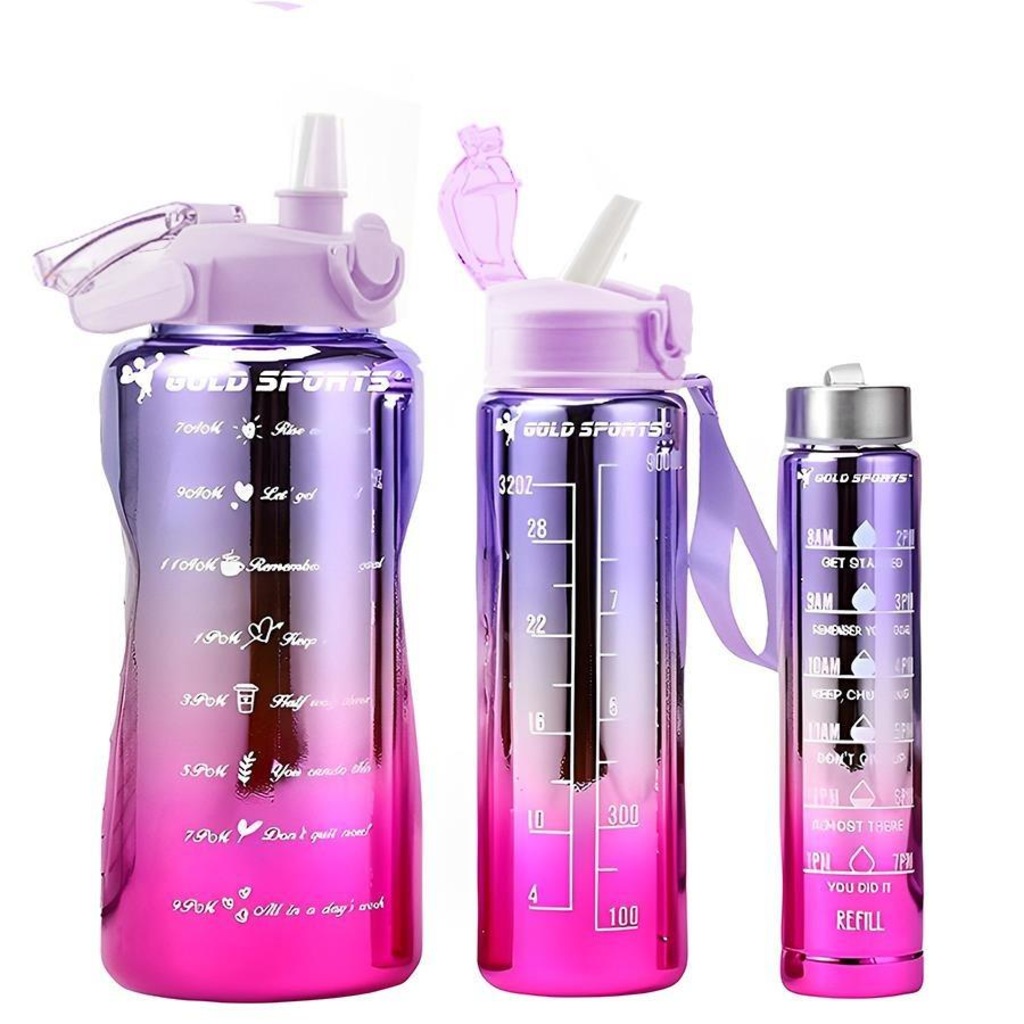 Imagem 4 do produto Kit de Garrafas Squeeze Gold Sports IIII Plástica Degrade Adesivos Bpa-Free 2 Lts, 800ml e 280ml - 3 unidades