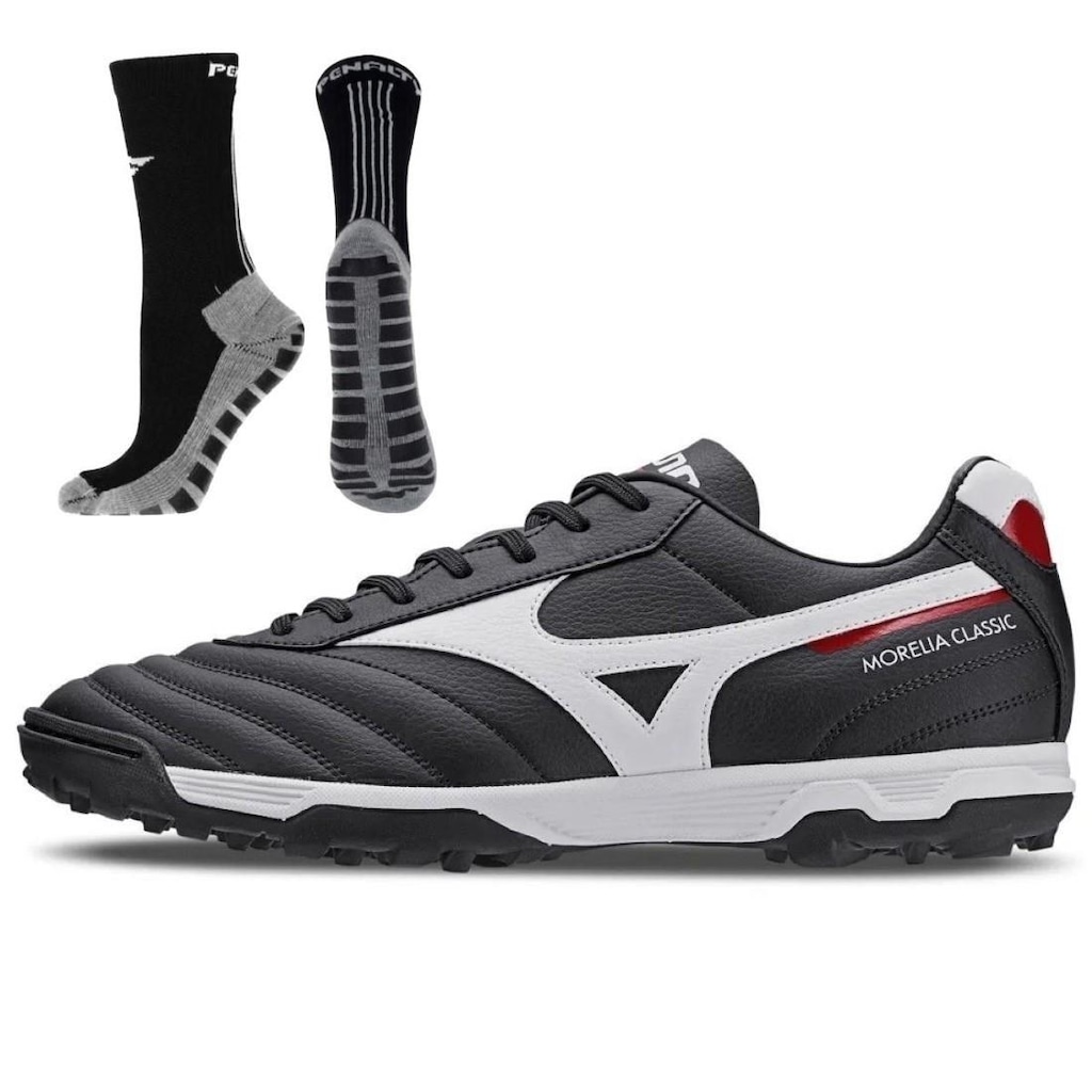 Chuteira Society Mizuno Morelia Classic - Adulto + Meia Antiderrapante