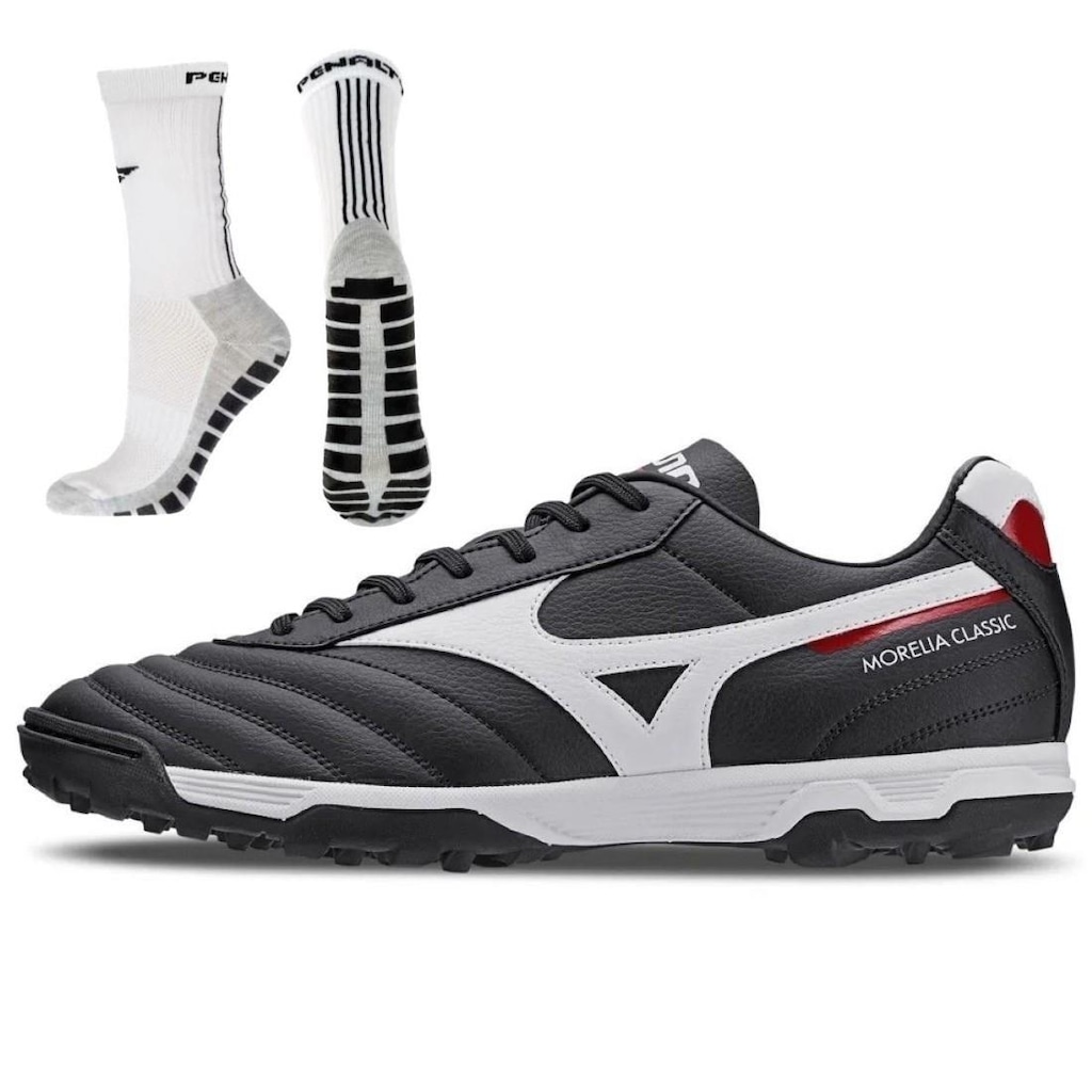Chuteira Society Mizuno Morelia Classic - Adulto + Meia Antiderrapante