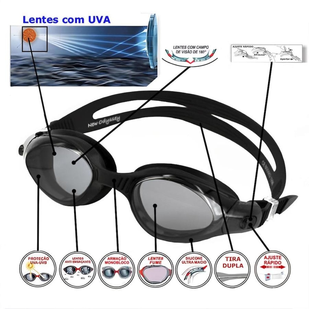 Imagem 2 do produto Óculos de Natação Gold Sports Odyssey - High Definition 180° de Visão - Adulto