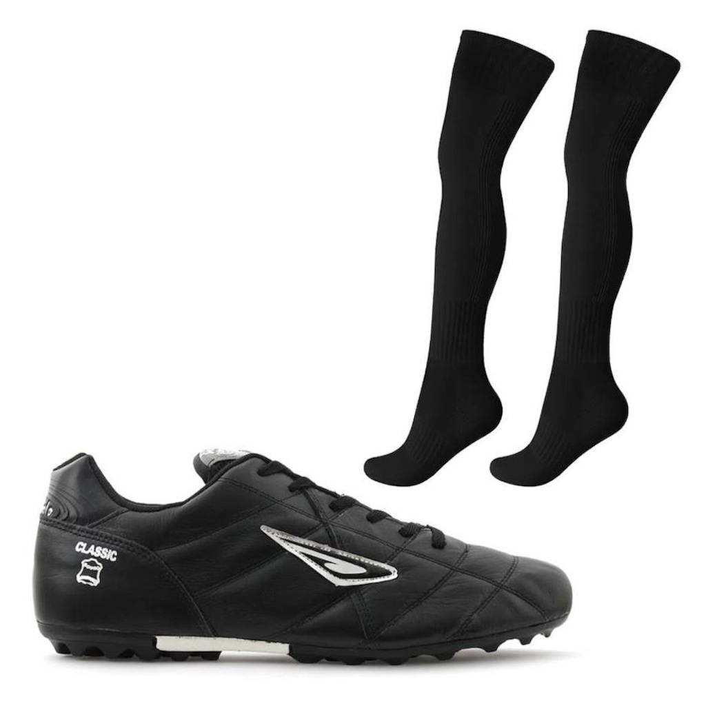 Chuteira Society Couro Classic Diavolo Com Meião Penalty