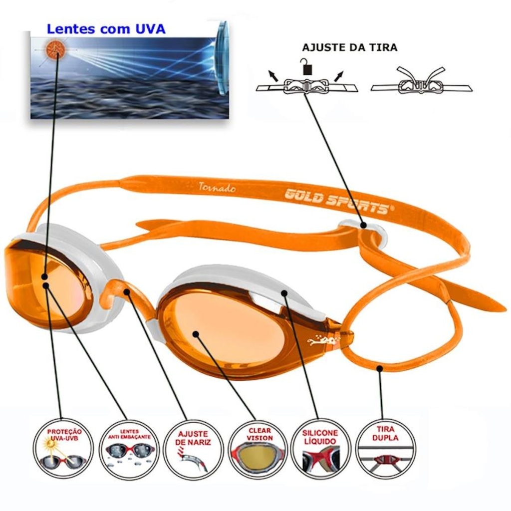 Imagem 2 do produto Óculos de Natação Gold Sports Tornado Clear Vision Hd - Adulto