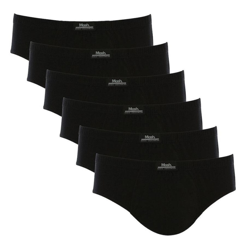 Kit 6 Cuecas Slip Algodão Lisa Mash - Adulto