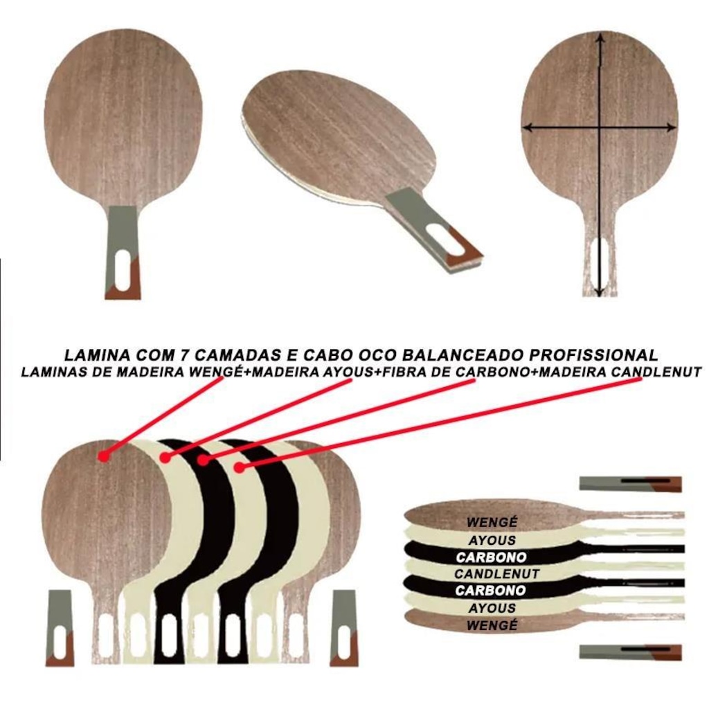 Imagem 3 do produto Raquete de Tênis de Mesa Loki Rxton 5.0 Star Carbon