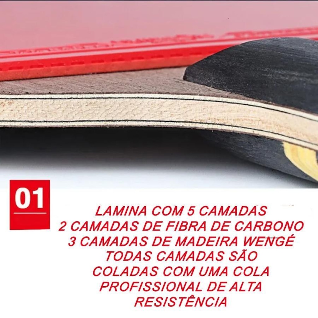 Imagem 3 do produto Kit Tênis de Mesa Huieson Carbon - 2 Raquetes 6 Star + Bolsa + 3 Bolas Gold Sports 3 Star