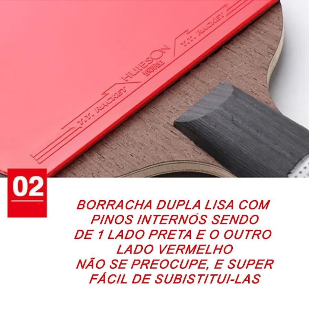 Imagem 4 do produto Kit Tênis de Mesa Huieson Carbon - 2 Raquetes 6 Star + Bolsa + 3 Bolas Gold Sports 3 Star