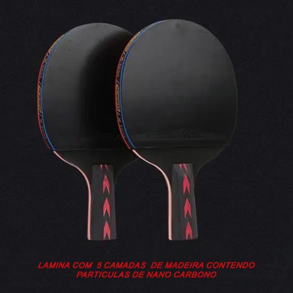 Imagem 4 do produto Kit Tênis de Mesa Huieson Carbon - 2 Raquetes Cabo Caneta 5 Star + Bolsa + 3 Bolas Gold Sports 3 Star