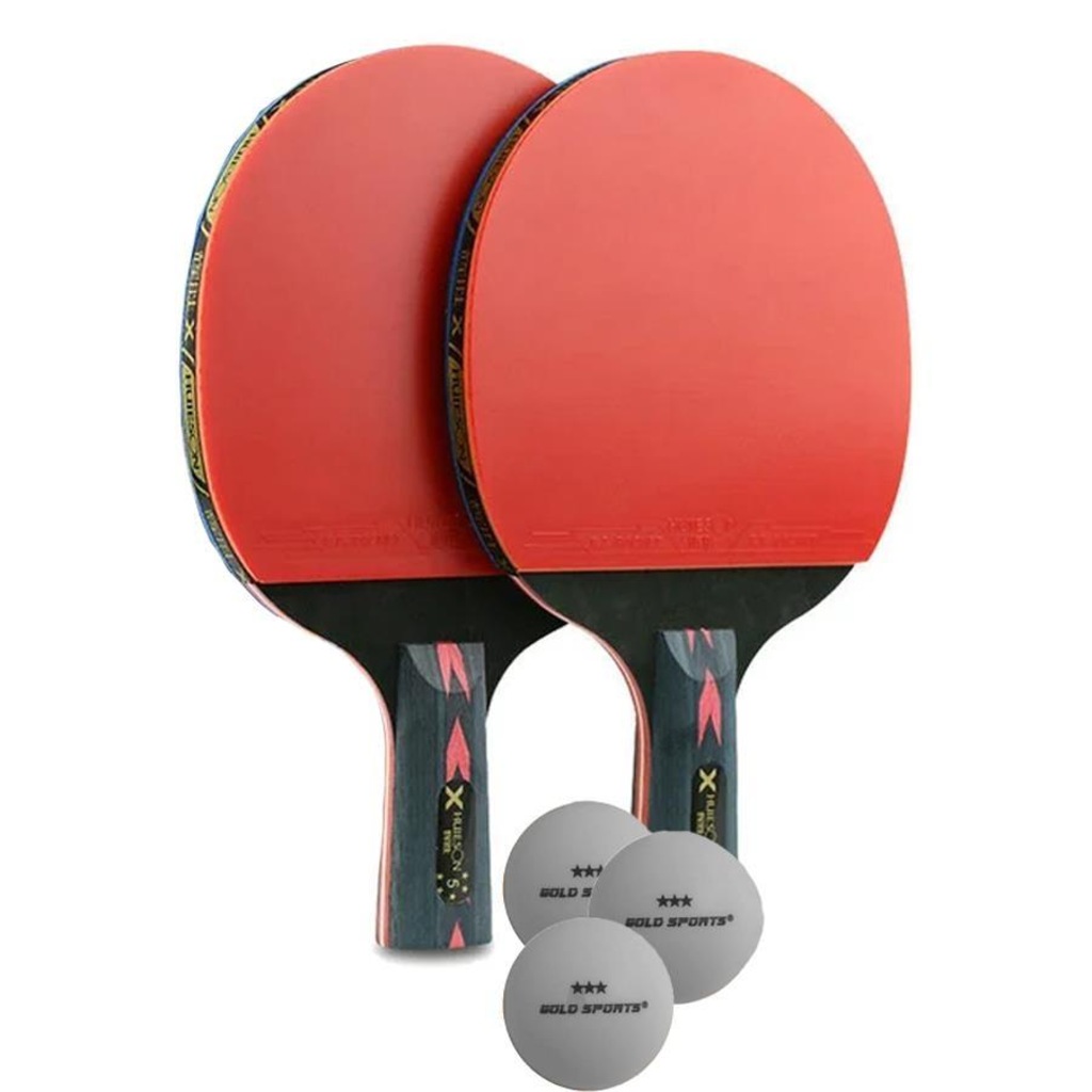 Kit Tênis de Mesa Huieson Carbon - 2 Raquetes Cabo Caneta 5 Star + Bolsa + 3 Bolas Gold Sports 3 Star