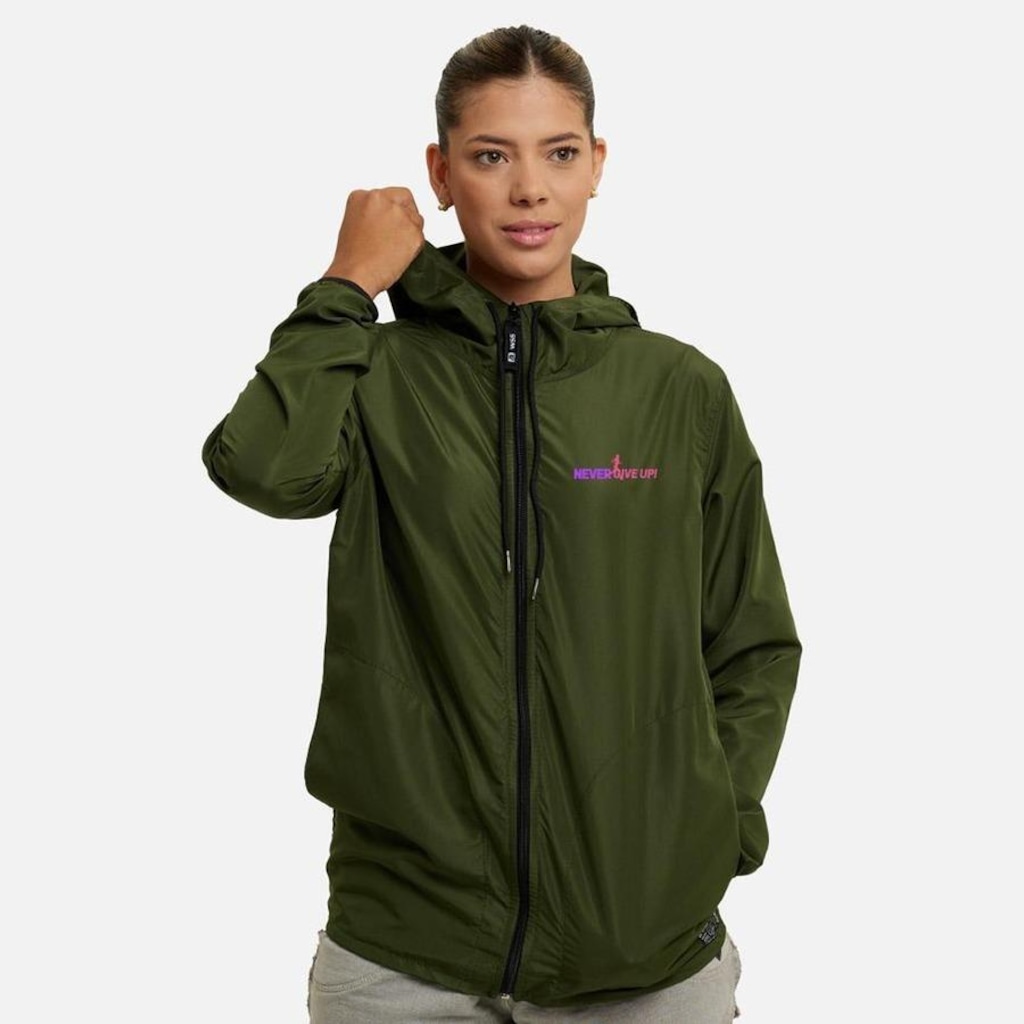 Jaqueta Corta Vento Impermeável com Capuz Wss Never Give Up! - Feminina