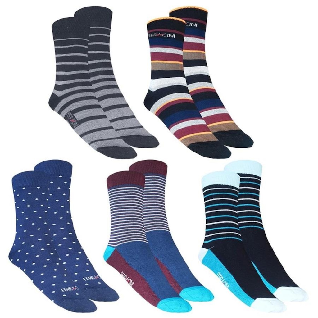 Kit Meias Cano Alto Ferracini Sport com 5 Pares - Masculina - Foto 1