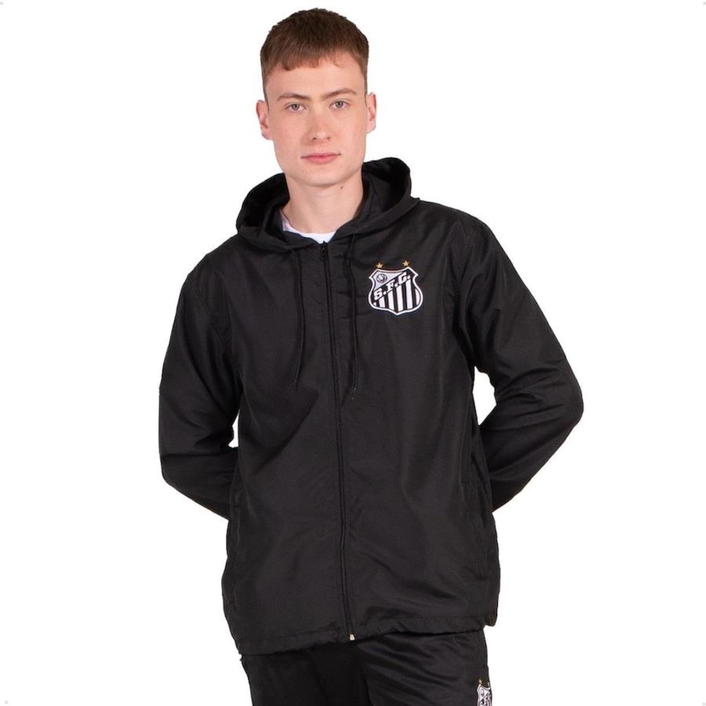 Jaqueta Corta Vento Santos Oficial com Capuz Surf Center Masculina