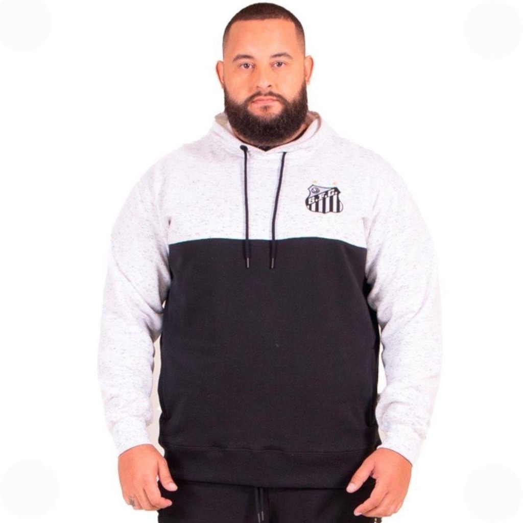 Blusão de Moletom Canguru Fechado Santos Oficial com Capuz  Plus Size Surf Center Masculino