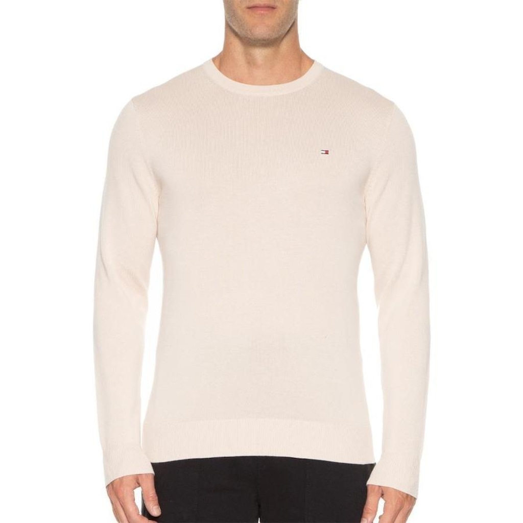 Suéter Tommy Hilfiger Manga Longa Tricot Signature - Masculino - Foto 1