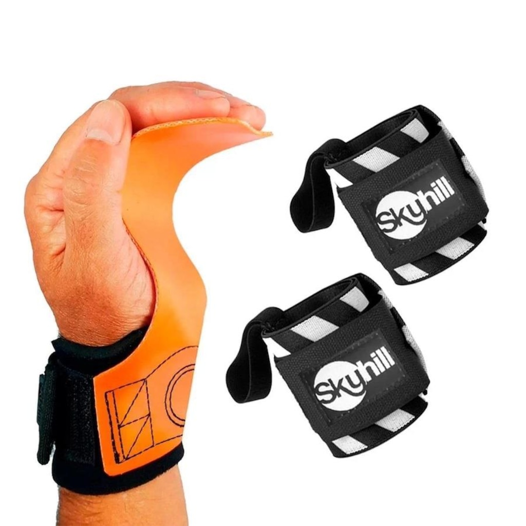 Kit Hand Grip Competition Skyhill + Munhequeira Elástica Listrada