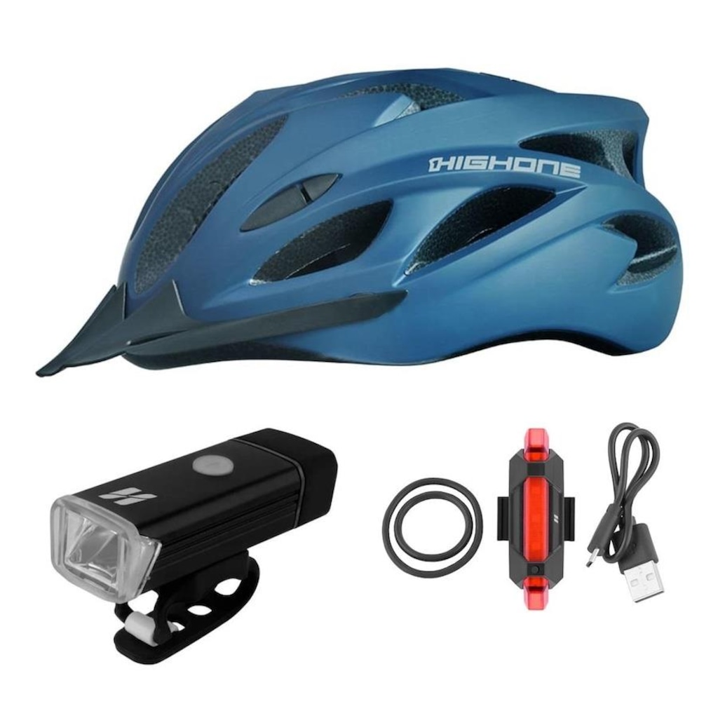 Kit Capacete Ciclismo Farol 180 Lumens Sinalizador Pisca Usb