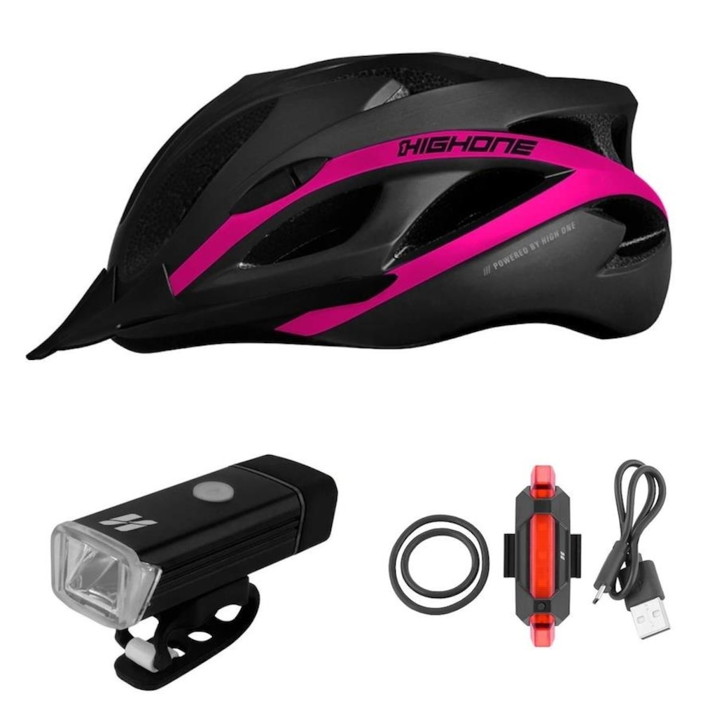 Imagem 1 do produto Kit Capacete Ciclismo Farol 180 Lumens Sinalizador Pisca Usb