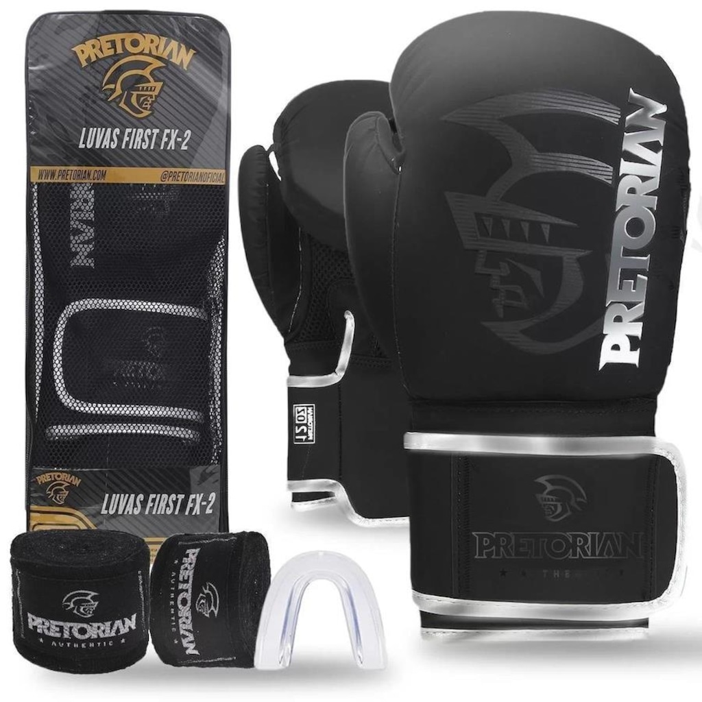 Kit Luvas de Boxe Pretorian Muay Thai First Fx2 + Bandagem + Bucal + Bolsa - Adulto