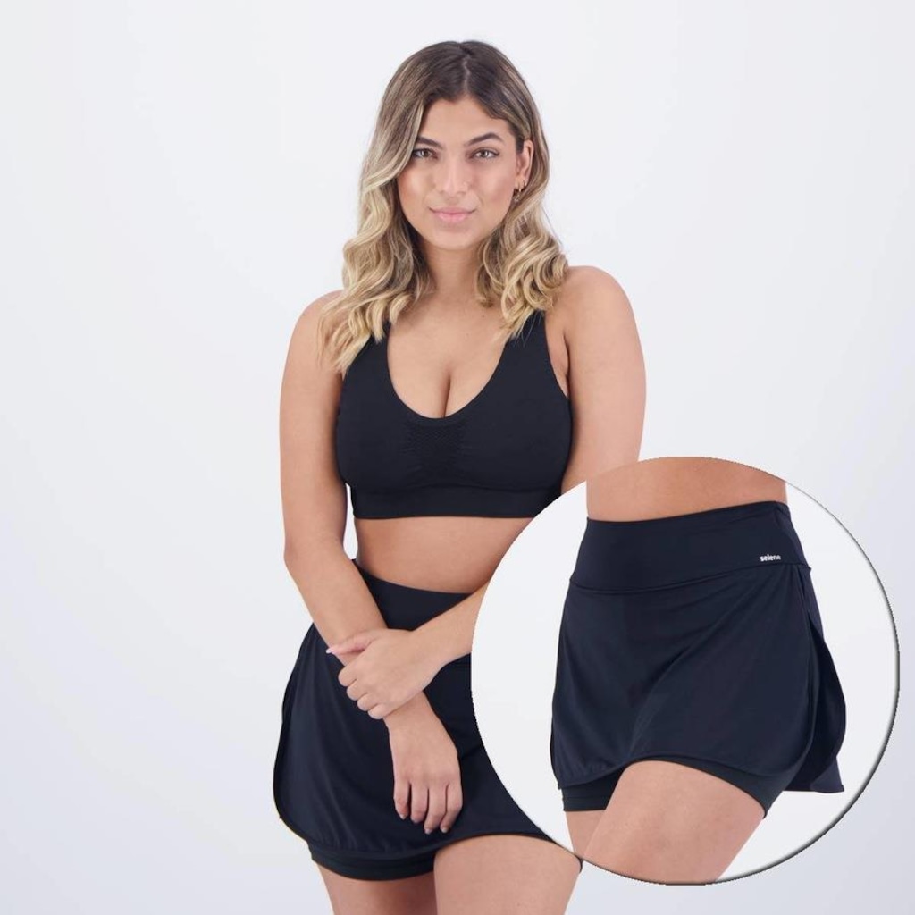 Conjunto selene Top Fitness com Bojo sem Costura + Shorts Saia - Feminino