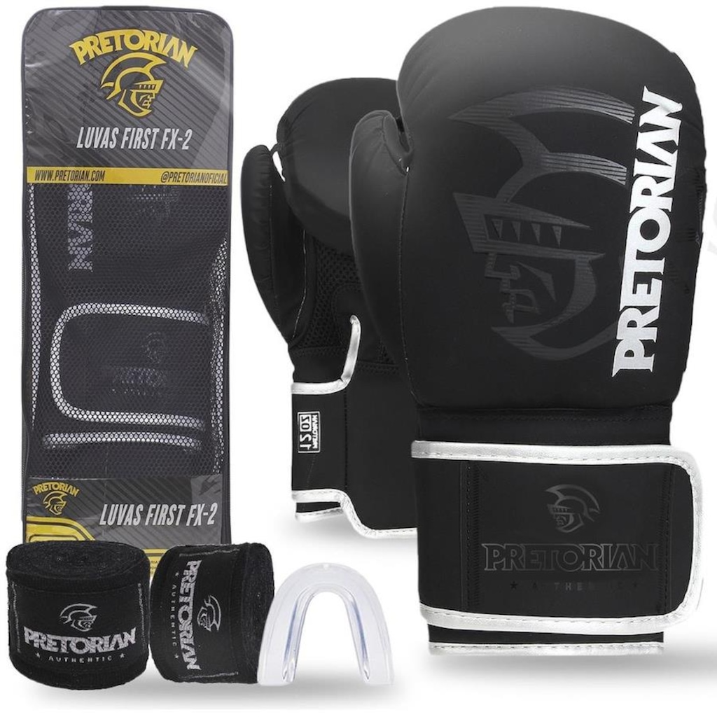 Kit Luvas de Boxe e Muay Thai Pretorian Fx2 + Bandagem + Bucal