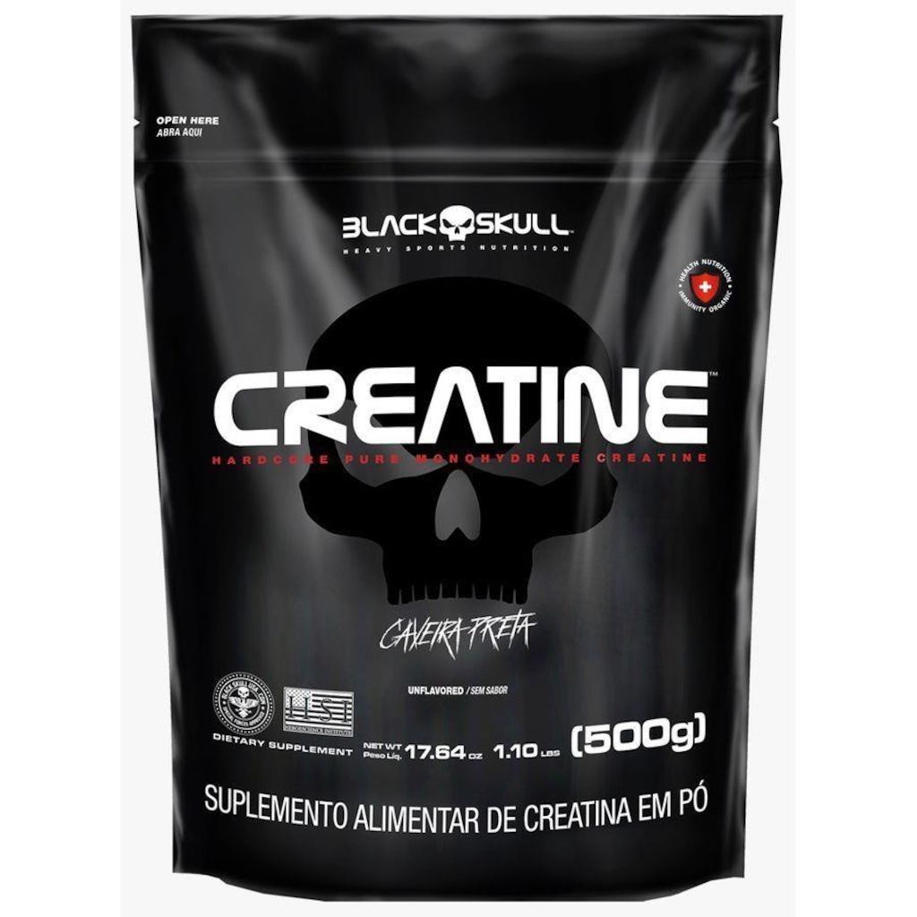 Creatine - Creatina Monohidratada - Refil 500G - Caveira Preta