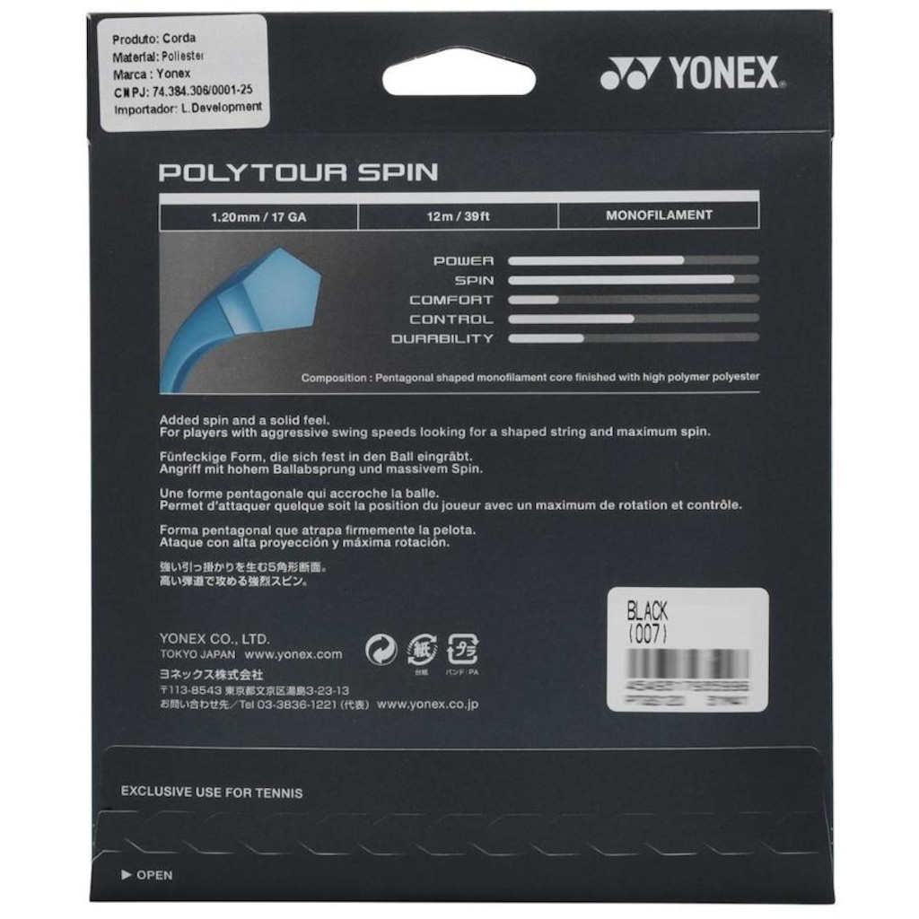 Imagem 2 do produto Corda Yonex Polytour Spin 17L 1.20Mm Set Individual
