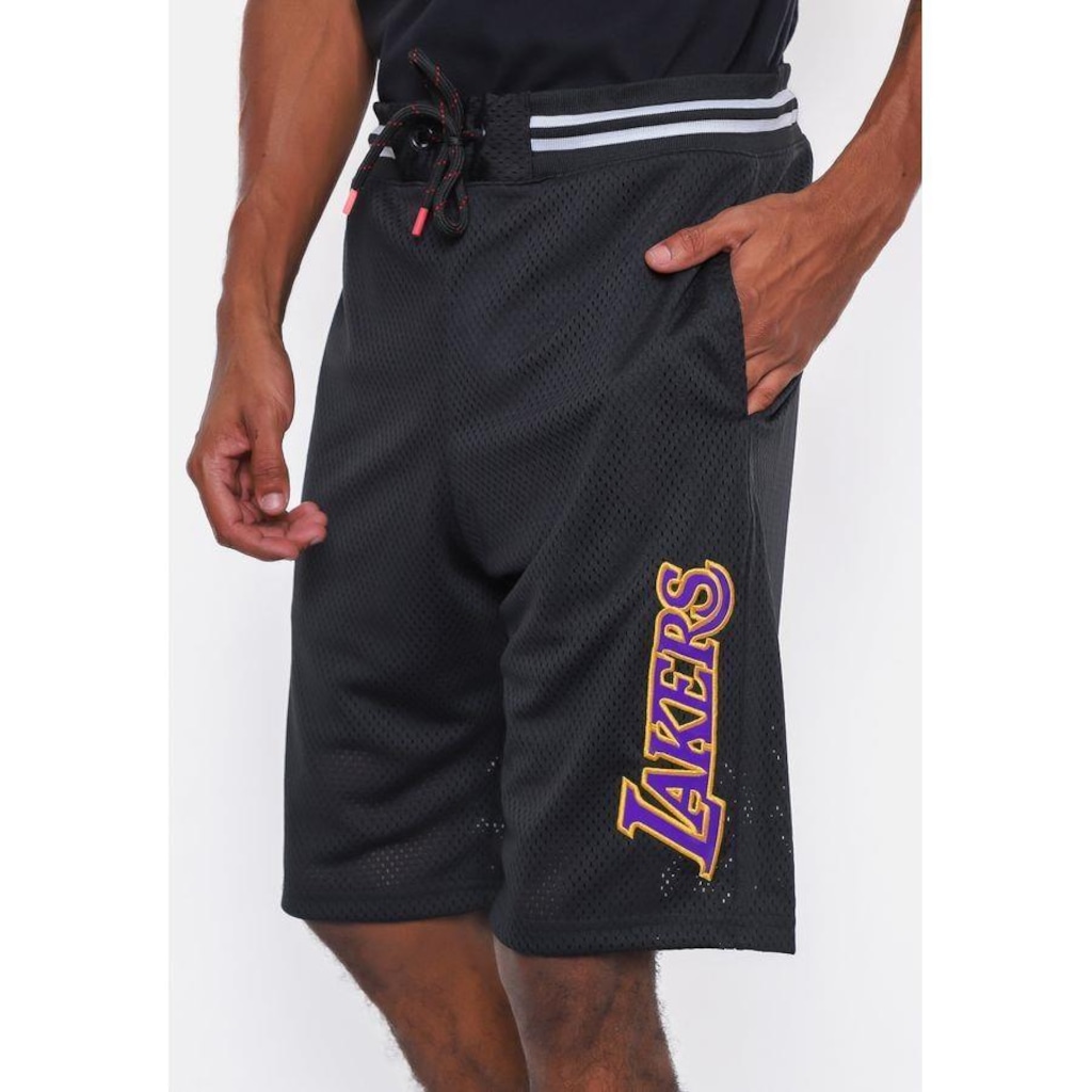 Imagem 2 do produto Bermuda Nba Sintética Mesh Los Angeles Lakers Preta - Nba - Masculino