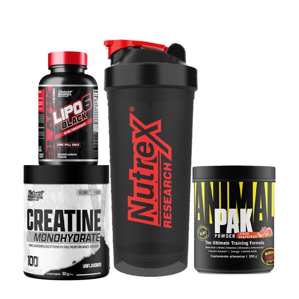 Animal Pak Powder 300G+ Creatina Drive 300G+ Lipo-6 Black 30 Cáps + Coquet 700Ml- Universal Nutrition - Foto 1