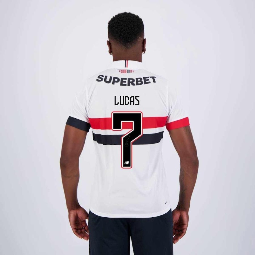 Camisa do São Paulo I 2024 New Balance com Patrocínio 7 Lucas - Masculina
