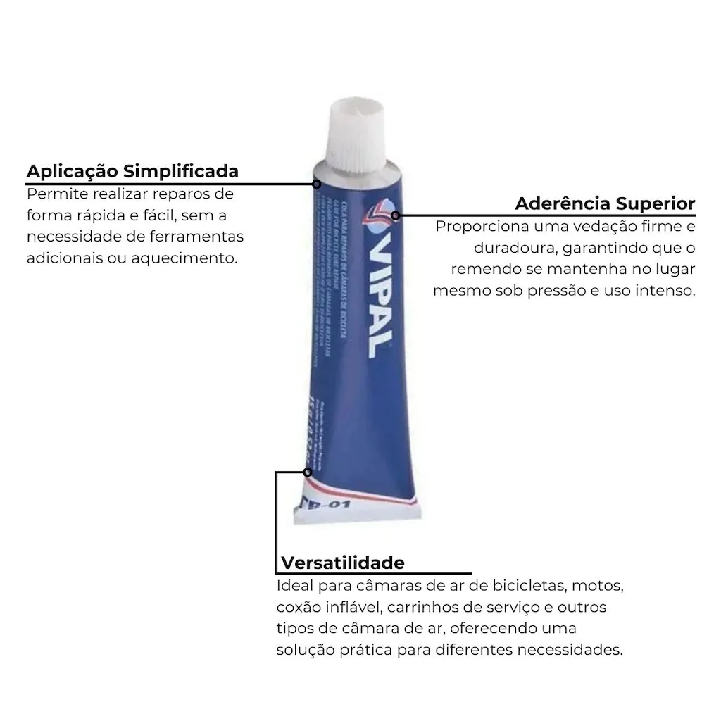 Imagem 2 do produto Cola para Remendo Reparo Câmara de Ar Bicicleta Moto Vipal 15g