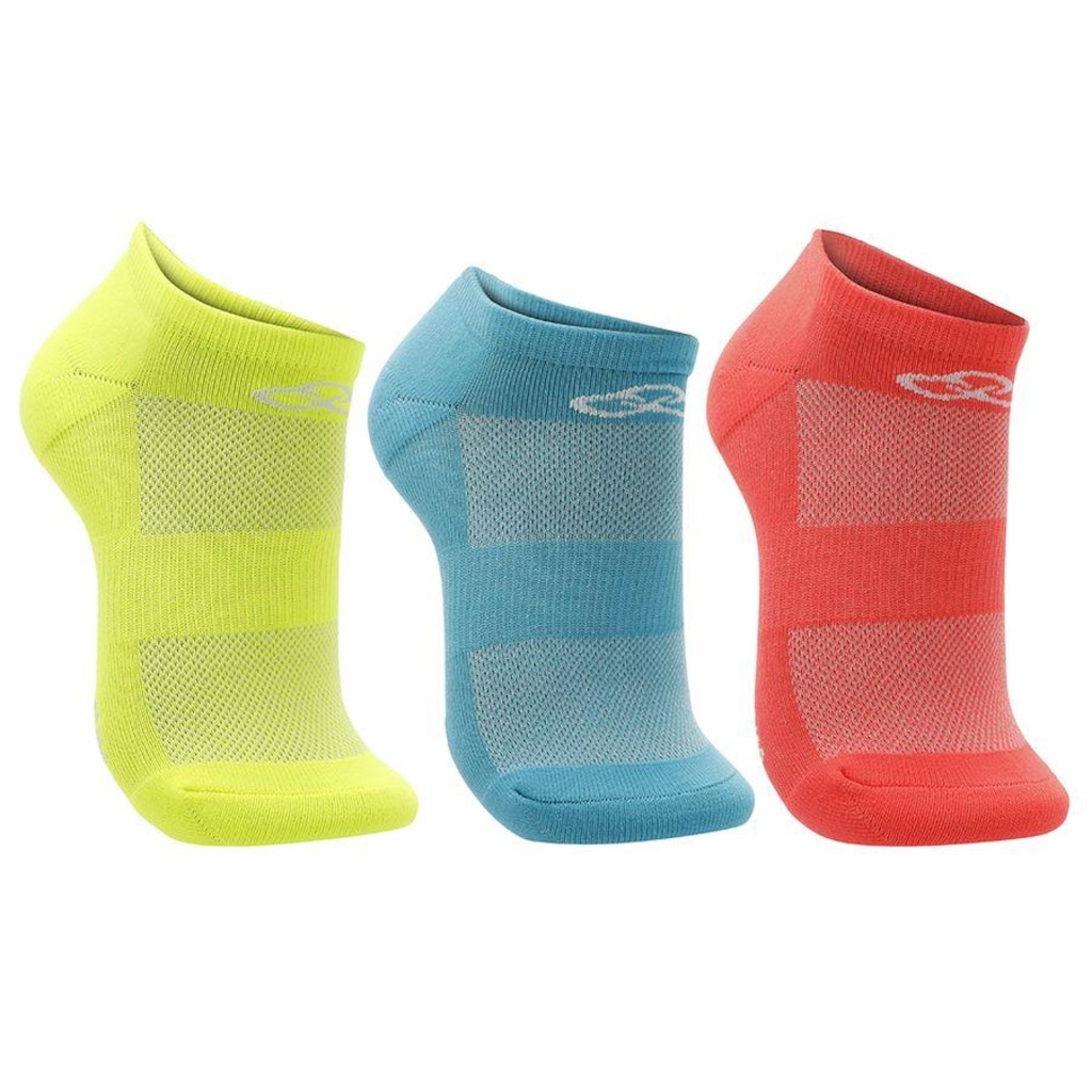 Meia Cano Invisível Olympikus Neon - 3 Pares - Feminina