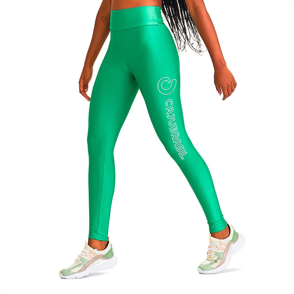 Calça Legging Caju Brasil Texurizada Com Brilho e Silk Verde Salvia - Feminino