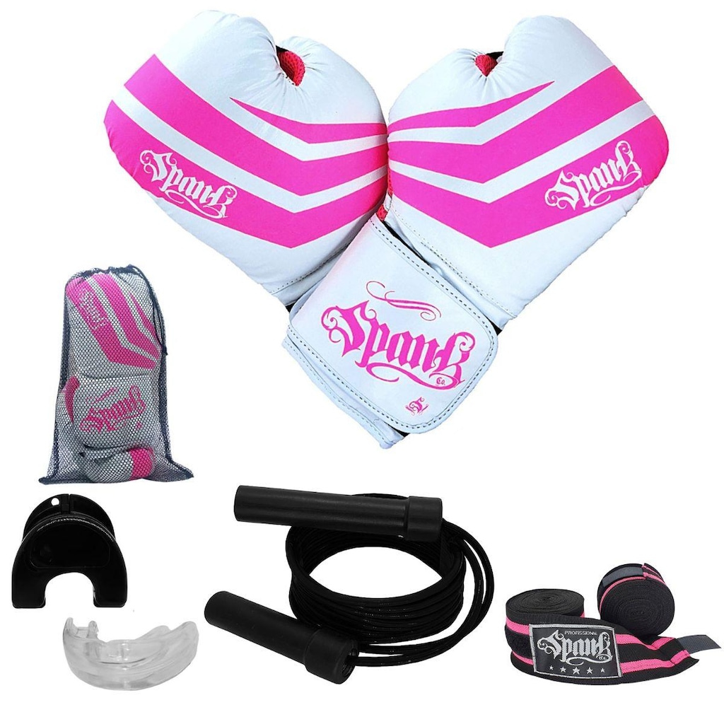 Kit Luva + Boxe + Corda de Pular + Bandagem + Protetor Bucal Spank
