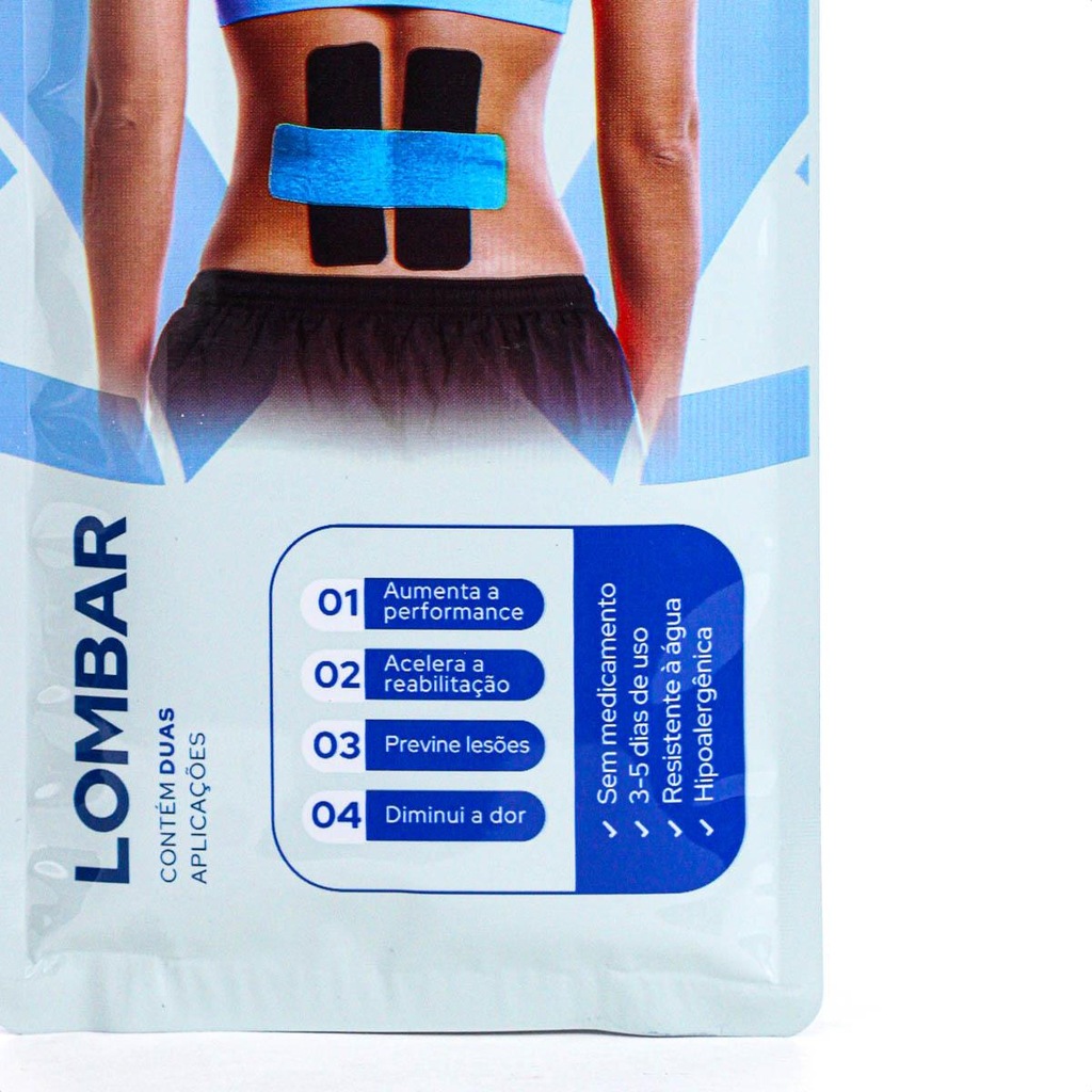 Imagem 2 do produto Bandagem Elastica Adesiva Kinesiosport Pré-Cortada Lombar 30Cm e 25Cm - Unissex
