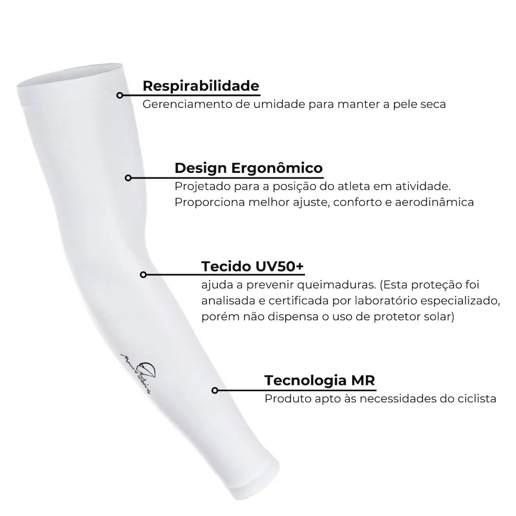Imagem 2 do produto Manguito Ciclismo Verão Mauro Ribeiro Branco Proteção Uv 50+